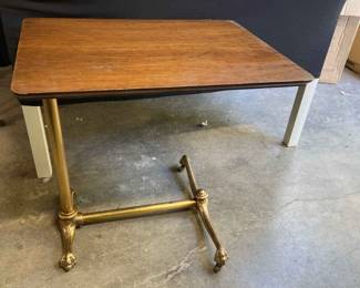 Vintage Brass And Wood Adjustable Bedside Table