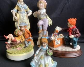 Antique Bisque Porcelain Decorative Figurines Lefton Flower Girl Music Box