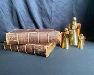 Antique 1872 1874 Picturesque America Volume 1 2 Books And Brass Angel Set