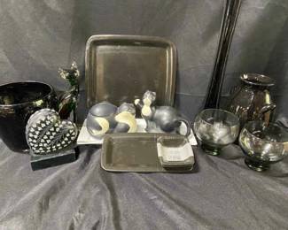 Sakura Warren Kimble Sugar And Creamer Green And Orange Glass Cat And Other Decor
