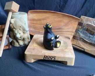 Alaska Ulu Knife Boos Block Jeff Flemming Signed Bear With Carved Candle And Wooden Tray