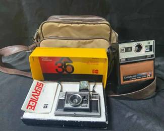 Vintage Kodak X35 And Colorburst 100 Cameras And Bag