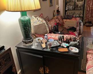 Green Celadon Lamp, Asian Cabinet