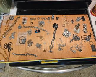 This jewelry will not be displayed for security reasons. But if you saw it on this website please just ask anyone who's working. There is Sterling silver, pewter, pot metal, stainless steel