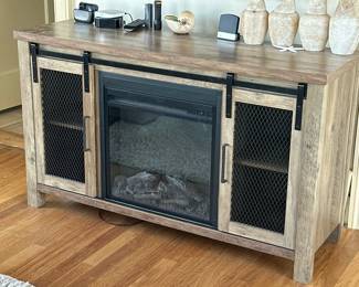 WALKER EDISON HEATER CABINET | Wooden cabinet with built in faux fireplace electric heater with 2 cabinets - h. 28 x w. 47.5 x d. 15.5 in