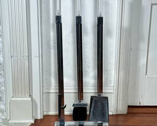(4pc) ALESSANDRO ALBRIZZI LUCITE FIREPLACE TOOLS | Design by Alessandro Albrizzi Circa 1970. Materials: Chrome and lucite. - h. 32 x w. 13 in