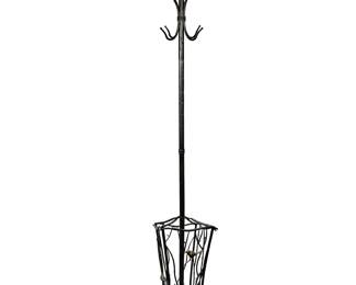 MANNER OF DIEGO GIACOMETTI COAT RACK STAND | Painted metal coatrack/umbrella stand with mounted bronzed painted birds.
Dimensions: h. 75 x w. 11 x d. 11 in.