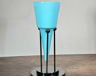 Venetian Glass Vessel | Vase resting on metal tripod. Two pieces - h. 16 x dia. 6 in