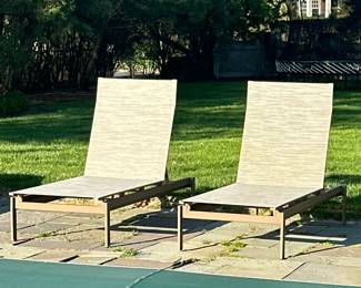 (2pc) PAIR RICHARD FRINIER FOR BROWN JORDAN LOUNGE CHAIRS | Dimensions: h. 41 x w. 27 x l. 81 in