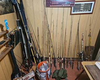 Numerous fishing rods And equipment