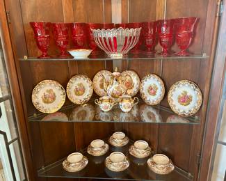 Fostoria "Argus" Ruby Red Iced Teas and a gorgeous vintage 24 pc set of Bavarian Kaffeeservice with 22k gold trim.