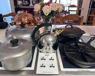 Magnalite, Alessi teapot, and cast iron.