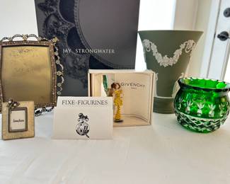 Jay Strongwater frames, Wedgwood, and other treasures.