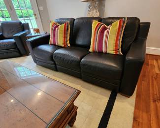Leather sofa, both ends recline