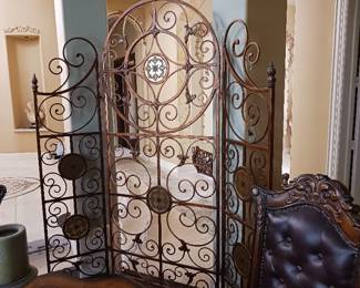 Room divider, decorative bronze, 3 leaf panel.