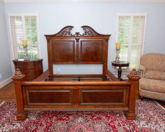 King size Universal Furniture
Bed 82.5 wide
Dresser 74 wide x 20.5 deep x 39 tall
Mirror top of dresser 52 tall x 50 wide
Night Stand
36 wide x 18 deep x 32 tall