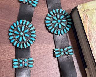 P. Jones Zuni Petit Point Turquoise & Sterling Silver Concho Butterfly Belt