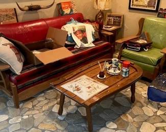 Ranch Oak sofa, horseshoe shaped coffee table, chair