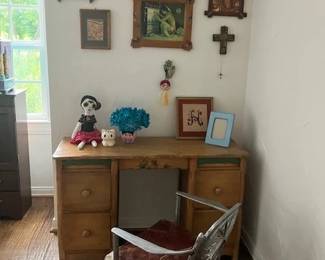 Monterrey style oak vintage furniture includes desk. Couse prints with great frames.