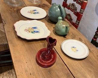 French farmhouse table, Texas Centennial plates/pitchers