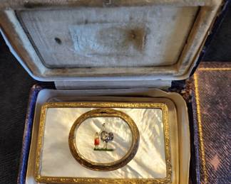 antique mother of pearl and sterling singing bird box - works and has key