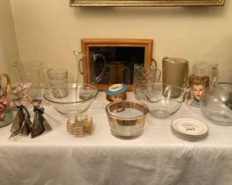glassware, vintage head vases, pitchers