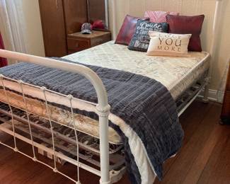 antique white cast iron full bed frame, full mattress and springs