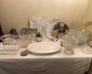 glassware, head vase, antique mirror, kitten figure