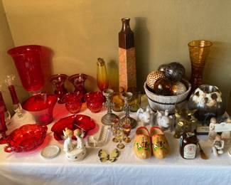 red, ruby, amber, and brown