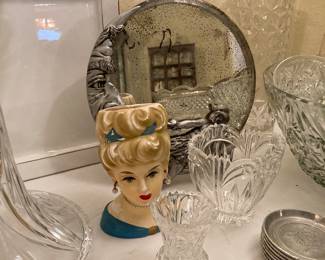 head vase, antique mirror