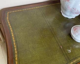 French Louis XV style Writing Desk w Green Embossed Leather top