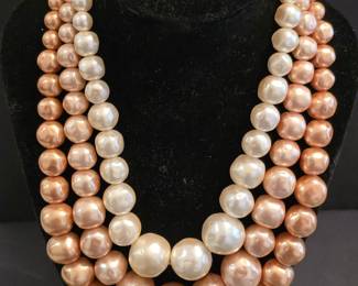 Vintage Faux Pearl 3 Strand Necklace