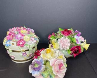 Vintage Denton Bone China Floral Bouquet & Basket