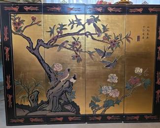 Large Stunning Black Lacquer and Gold Coromandel Asian Wall Art
