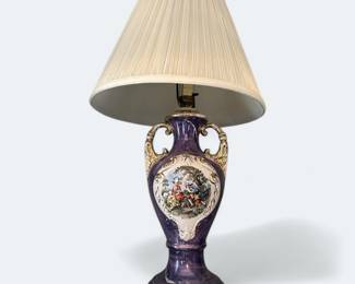 Antique Blue Porcelain Urn Lamp with Pastoral Courting Scene
