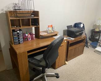 OFFICE SUPPLIES, DESK, CHAIR, PRINTER, COMPUTER STAND, TOUCH LAMP, DISPLAY HEART TABLE