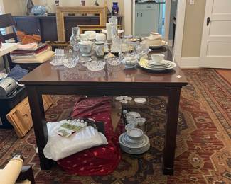 Overview of large dining room table.