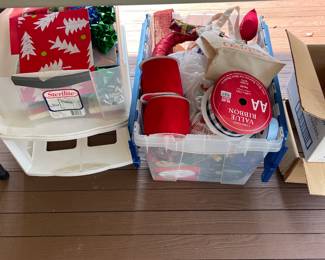 Ribbon, bags, boxes and paper for Christmas 