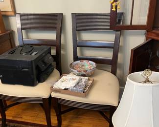 Two more side chairs with printer and Oriental bowl