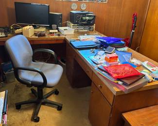 Office supplies, desk, chair and storage