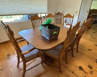 Wood dining room table and chairs