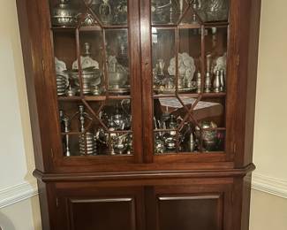 Handmade mahogany corner cabinet, made by Gamin, a local Newport News cabinet maker (no longer in business)