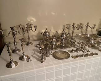 Sterling Silver candelabras, serving pieces