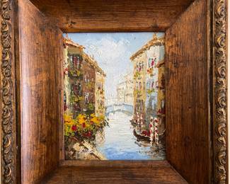 Oil on canvas in lovely wood frame, Venice canal scene