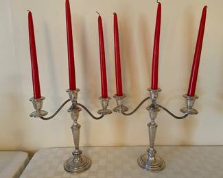 11 1/2” tall Gorham weighted sterling silver Puritan hollowware 808/1 three light candelabras, sold separately