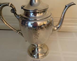 Gorham 451 Puritan Sterling coffee pot 2 3/4 pint, 24 ounces, with S monogram, one piece of 5-piece coffee and tea service