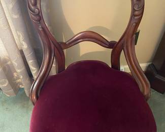 Victorian Balloon Back dining chair with crushed velvet fabric seats, set of five