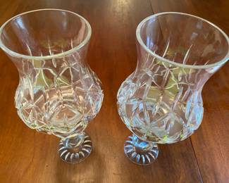 Cut crystal Hurricane Candle Holders, 12” tall x 6” wide, pair of two