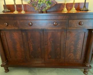 Antique mahogany sideboard, belonged to the homeowner’s grandmother, from early 1900’s. 66” wide x 22” deep x 48” tall