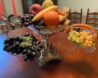 Elegant vintage three tier crystal and silver plate epergne